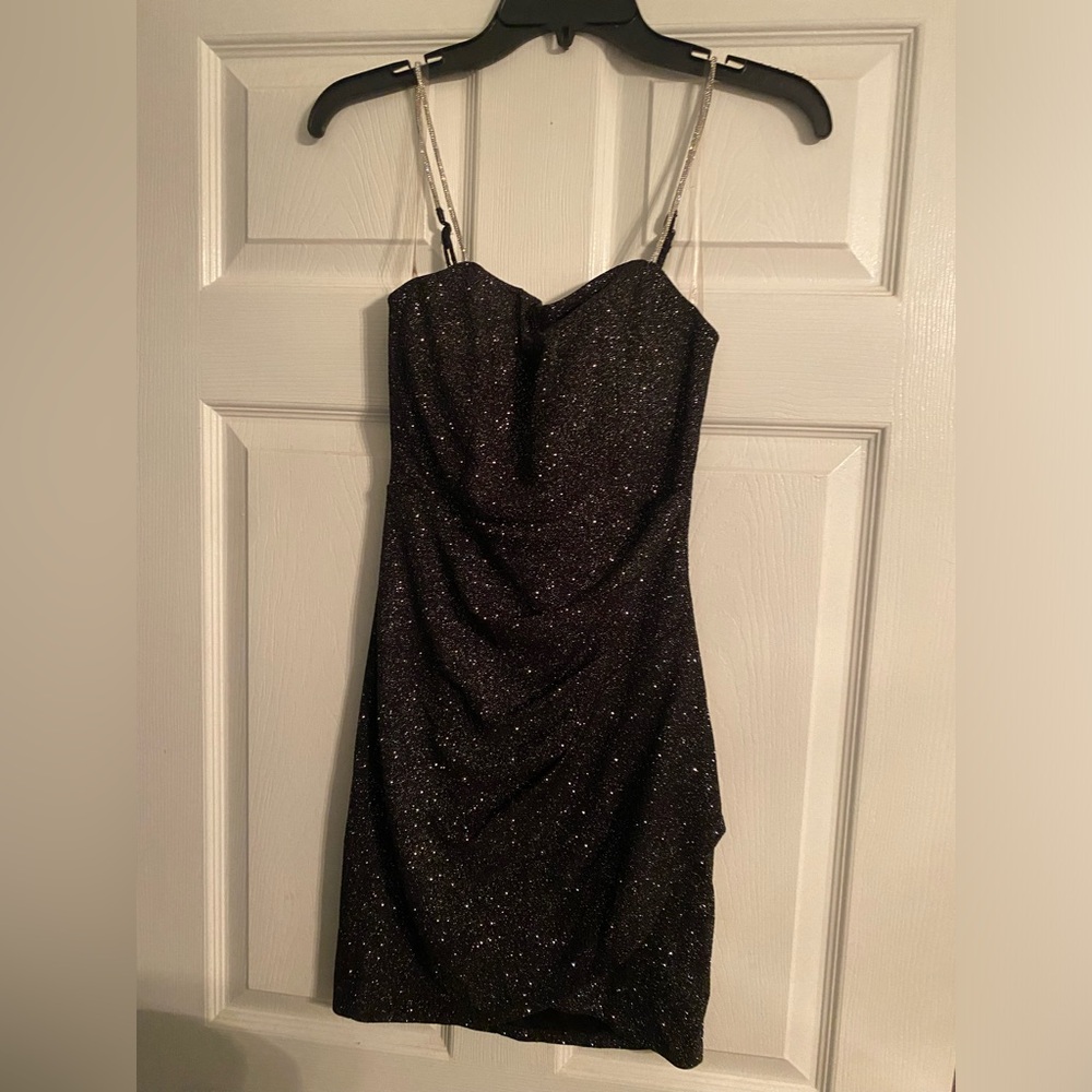 Black sparkle glitter dress. Rhinestone straps size small